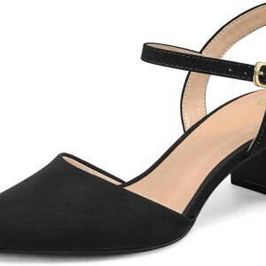 Women's Chunky Block Heel Pumps Pointed Toe Ankle Strap Dress Shoes